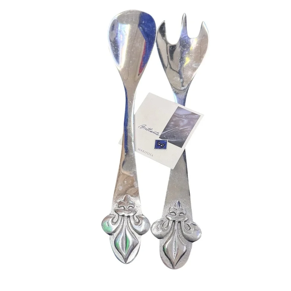 Mariposa Brillante Fleur de Lis Salad Servers Set Silver Aluminum 12.5 Inch